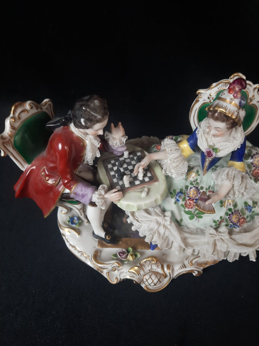 Volkstedt - German Porcelain Group - Chess Players-photo-1