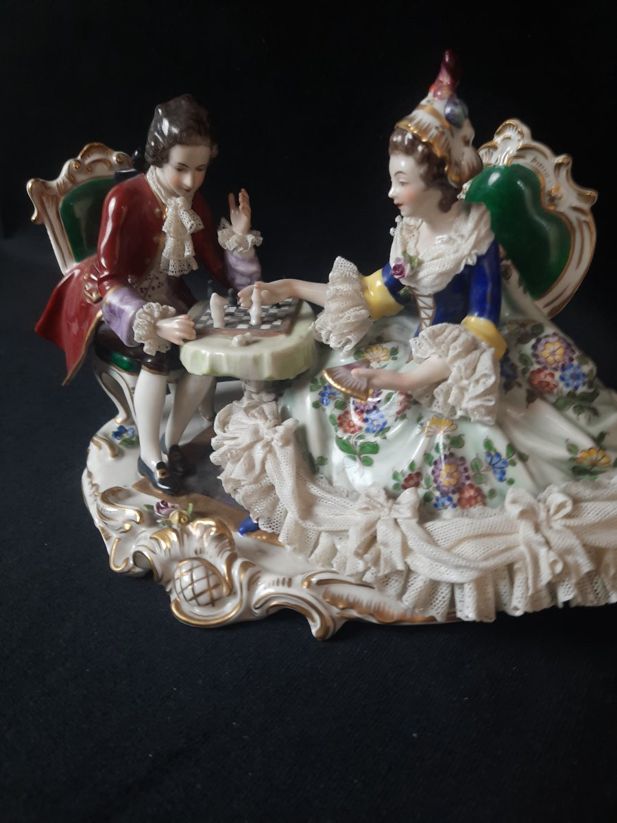Volkstedt - German Porcelain Group - Chess Players-photo-2