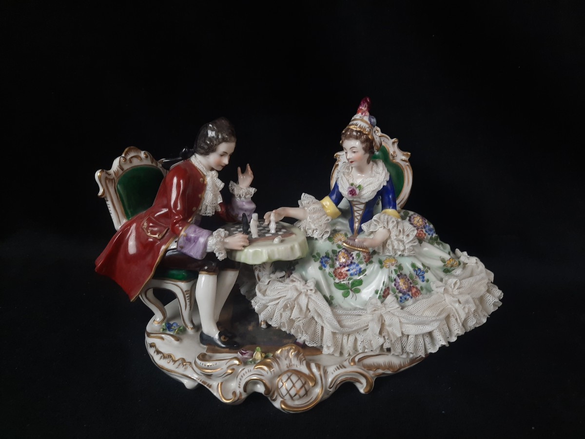 Volkstedt - German Porcelain Group - Chess Players