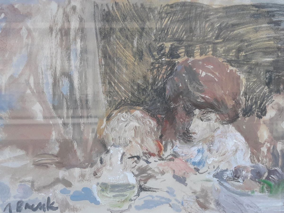 A. Brauk - Drawing On Paper - Woman With Child (20th Century)-photo-3