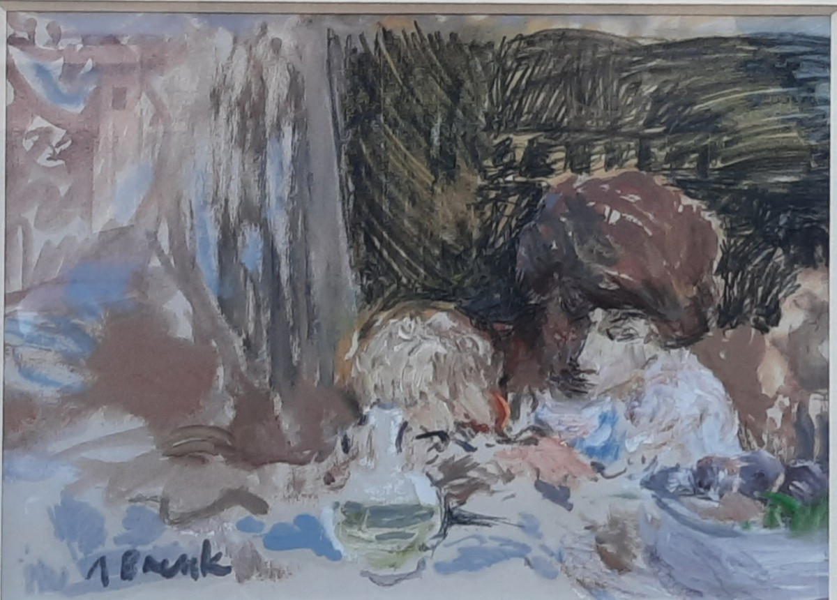 A. Brauk - Drawing On Paper - Woman With Child (20th Century)
