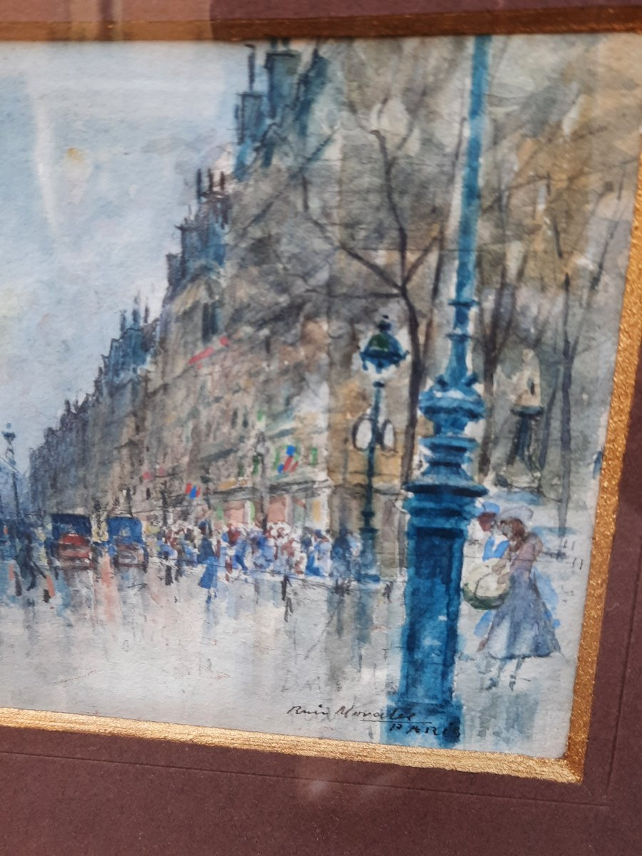 Manuel Ruiz Morales (1857-1922) - Aquarelle sur papier - Vue de Paris -photo-1