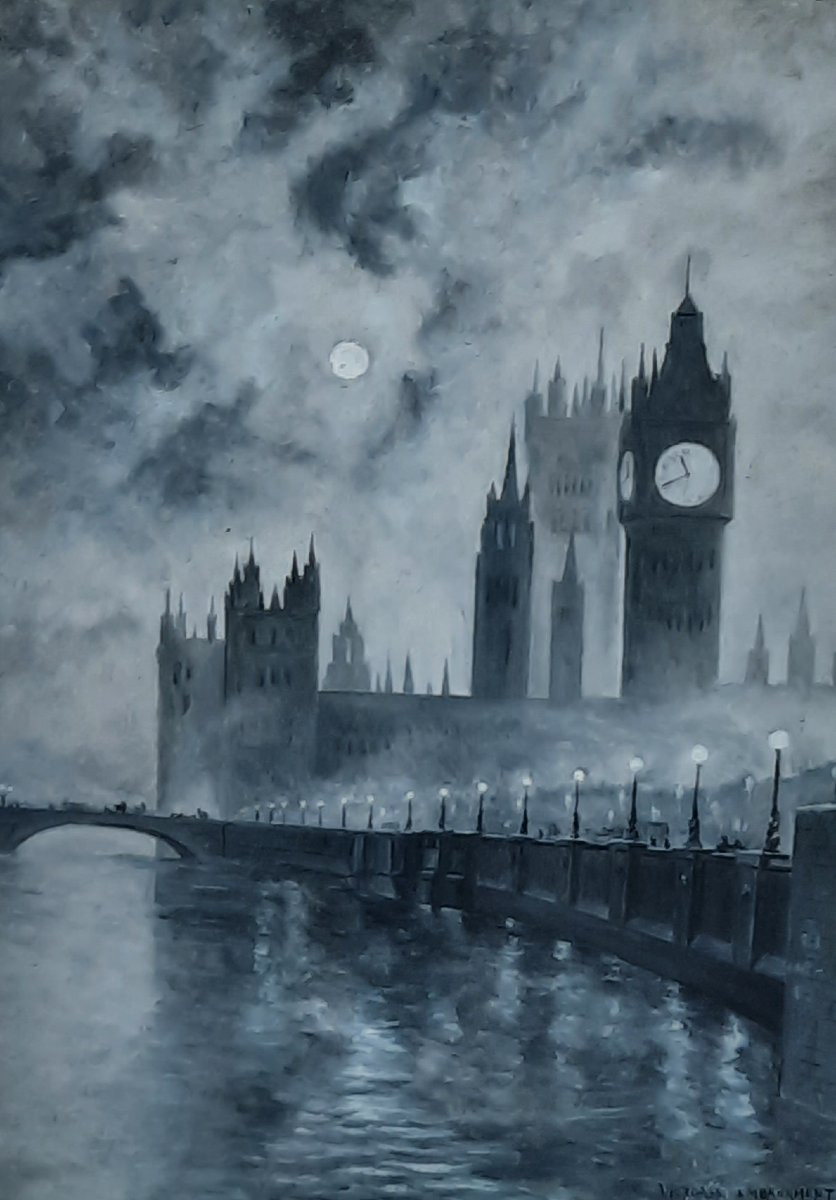 Gouache sur papier - Vue de Victoria Embankment (Londres) -photo-2