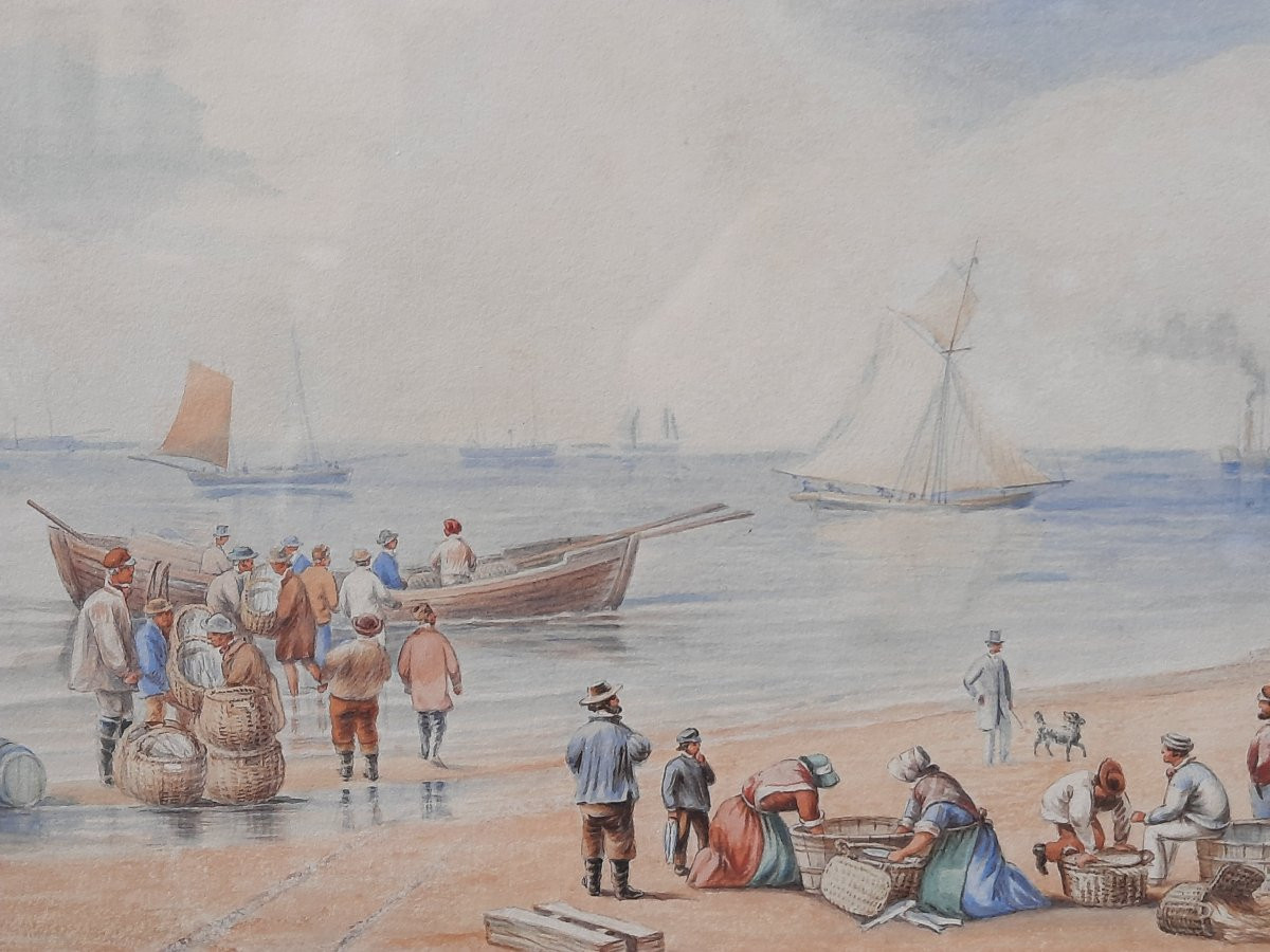 Cornelius Jason Walter Winter (1820–1891) - Watercolor On Paper - Beach Scene With Boats-photo-3