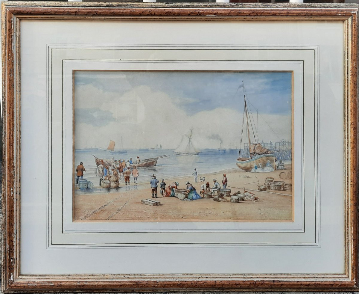 Cornelius Jason Walter Winter (1820–1891) - Watercolor On Paper - Beach Scene With Boats-photo-4
