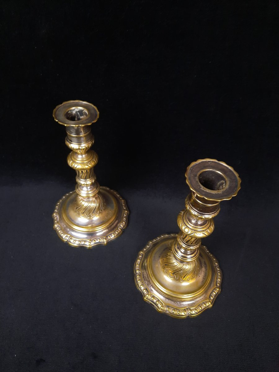 Paire de bougeoirs en bronze - XVIIIe siècle-photo-4