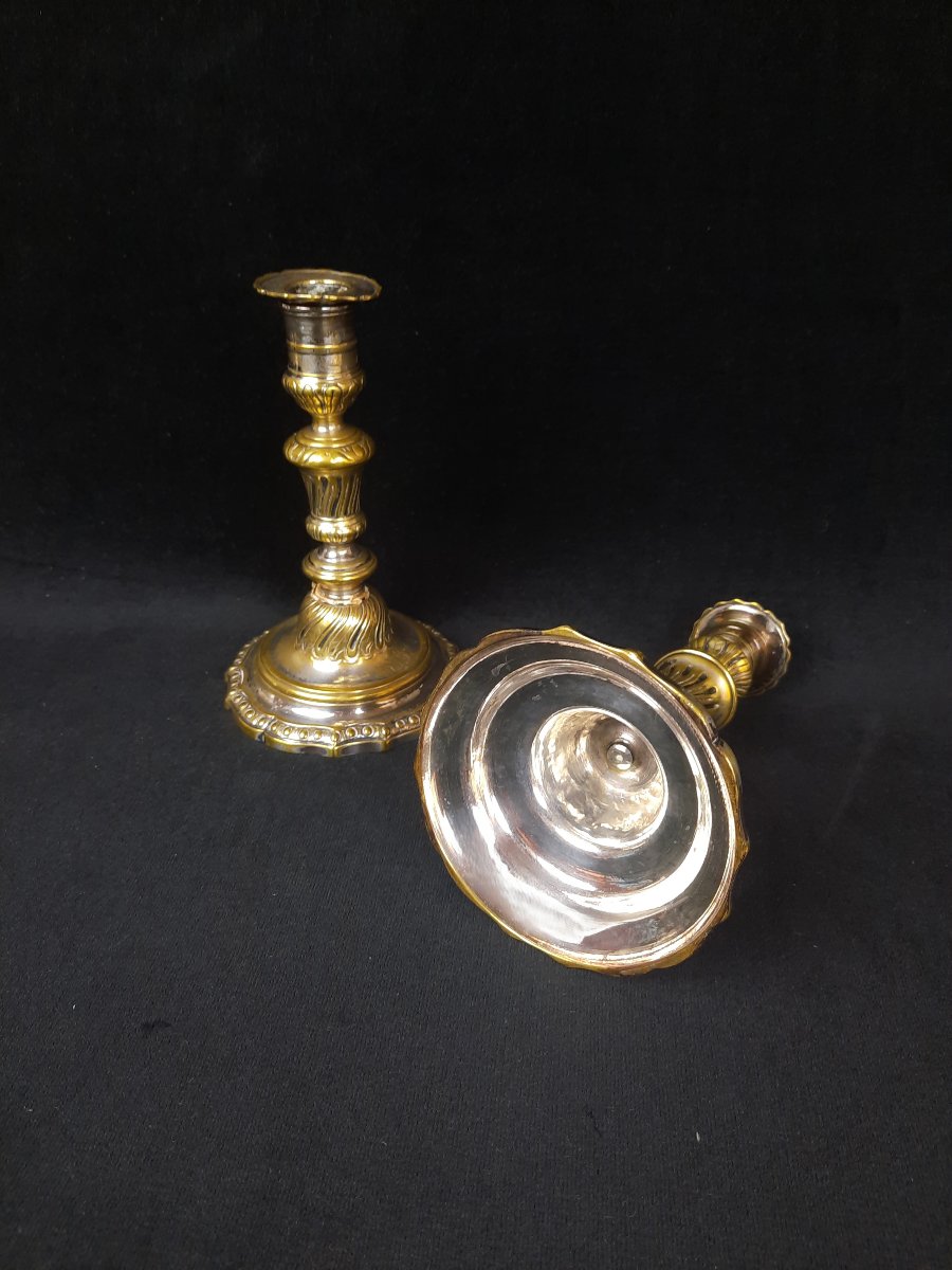 Paire de bougeoirs en bronze - XVIIIe siècle-photo-1