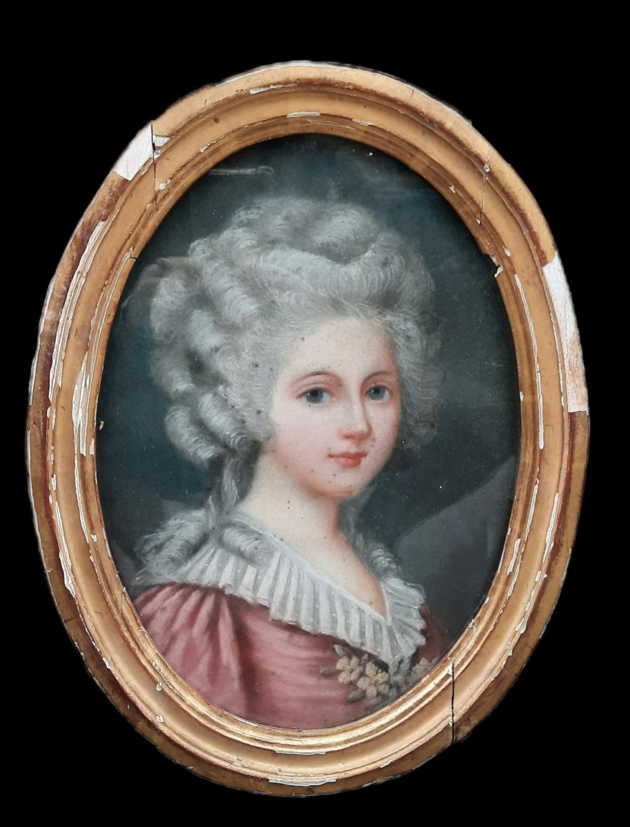 Pastel On Paper - Portrait Of A Little Girl (19th Century)