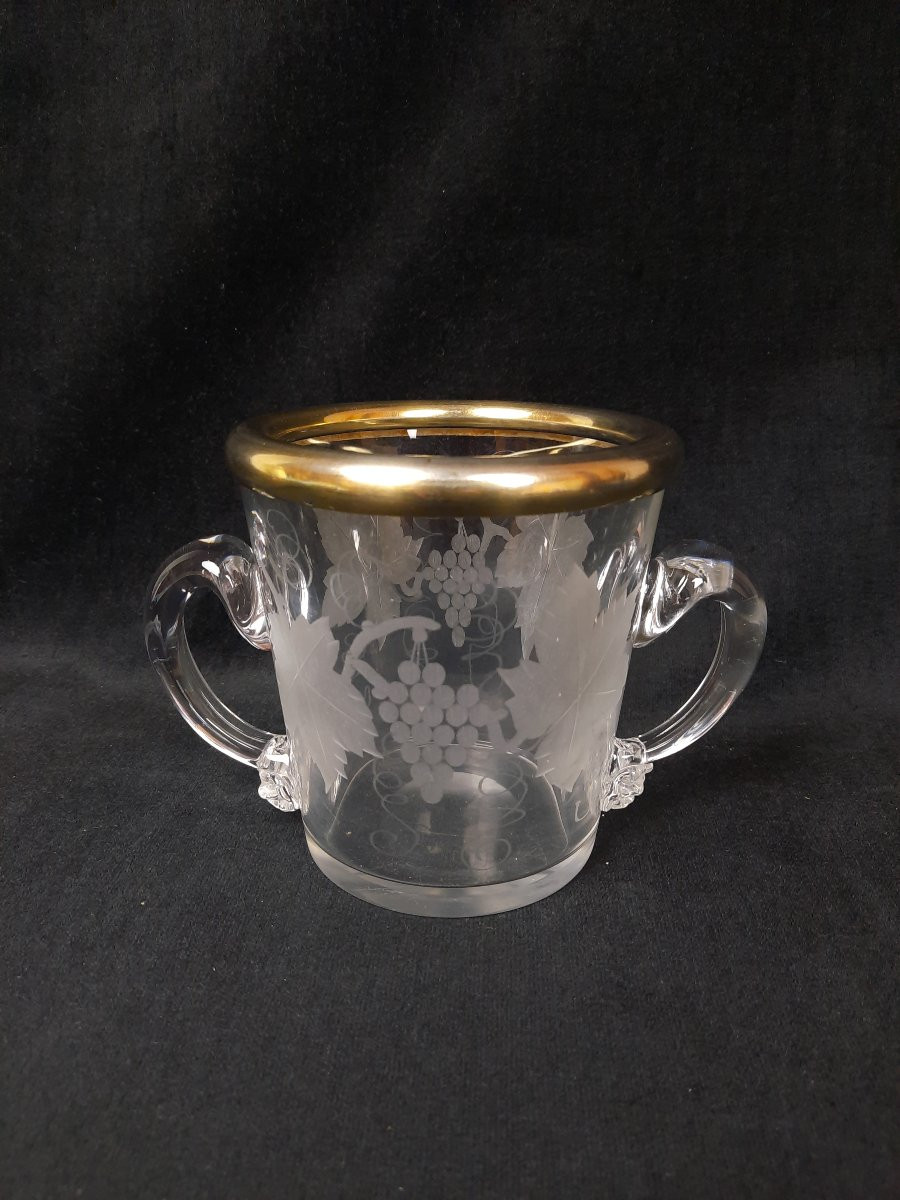 Seau à glace en cristal et cercle en argent -photo-2