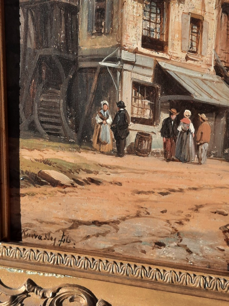 Charles-euphrasie Kuwasseg (1833-1904) - Oil On Wood - Street Scene In Rouen-photo-2