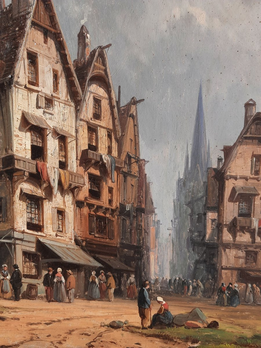 Charles-euphrasie Kuwasseg (1833-1904) - Oil On Wood - Street Scene In Rouen-photo-3