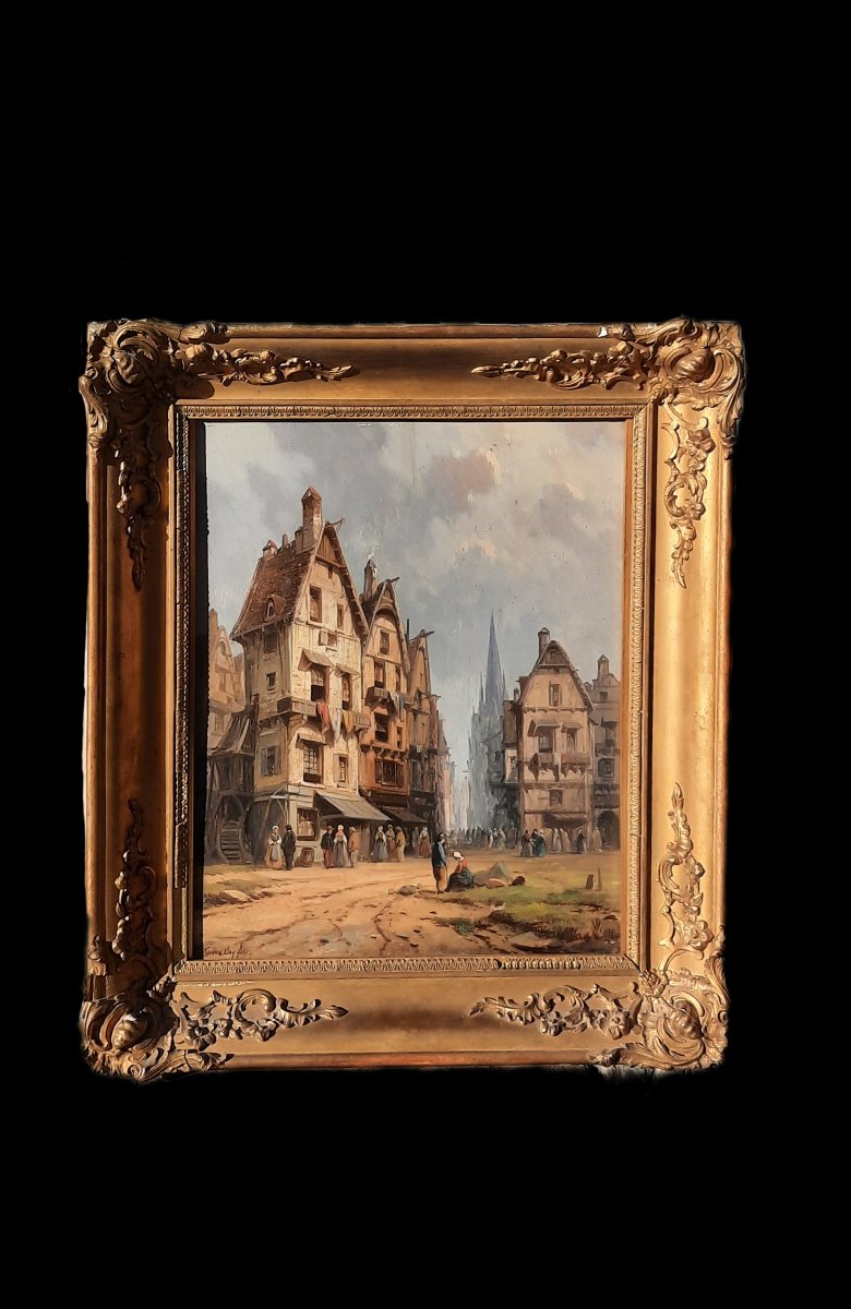 Charles-euphrasie Kuwasseg (1833-1904) - Oil On Wood - Street Scene In Rouen-photo-4
