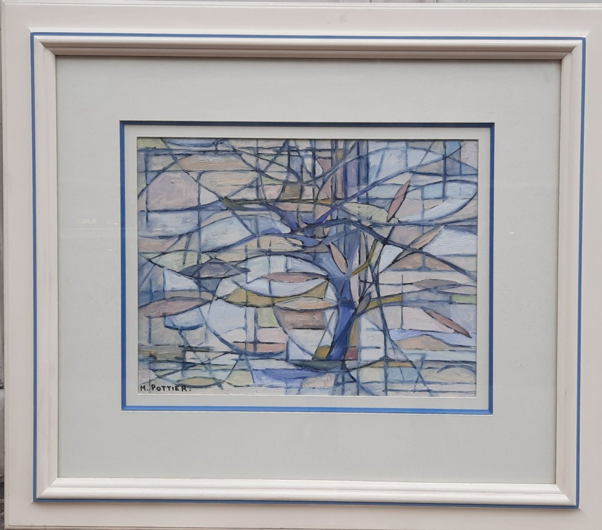 Huile sur papier - Composition - M. Pottier (XXe siècle)-photo-4