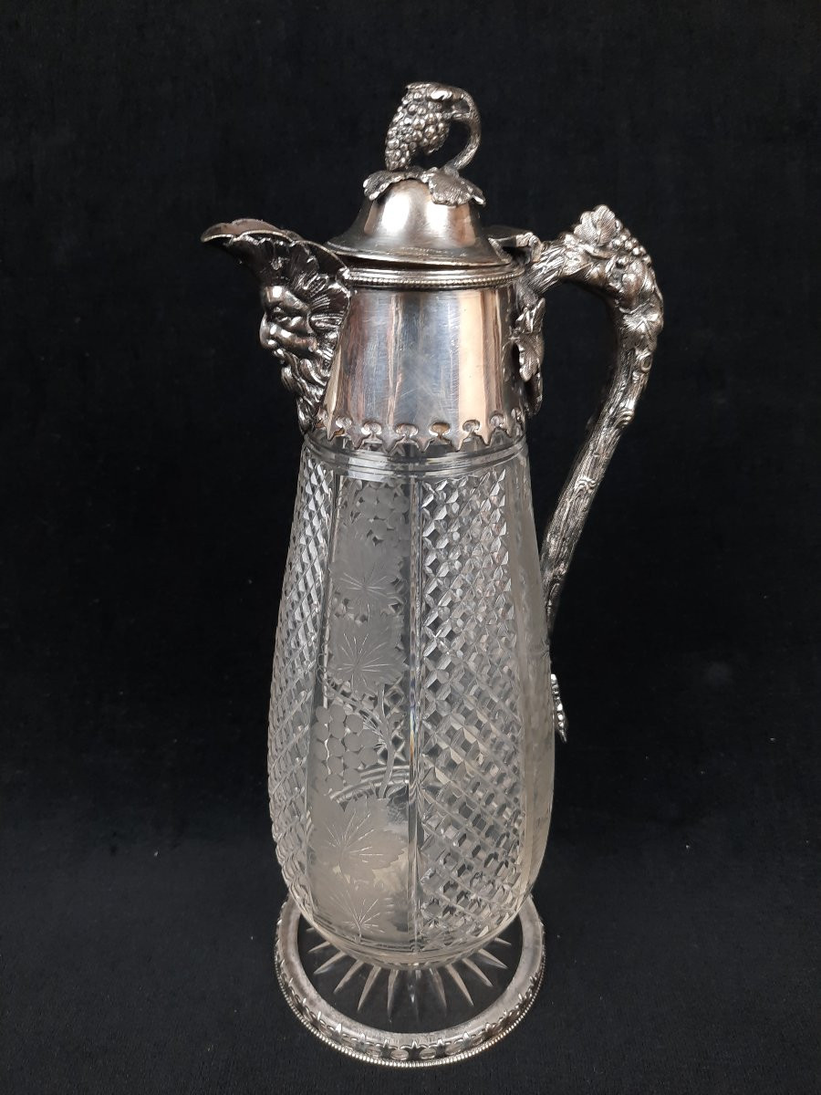 Crystal And Silver-plated Metal Wine Decanter (20th Century)-photo-3