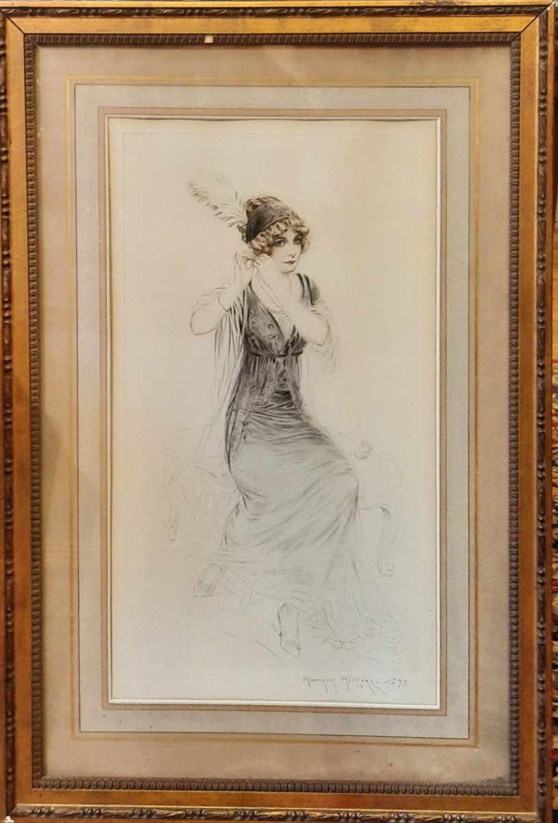 Maurice Millière (1871–1946) – Print On Paper – Woman With A Pen-photo-3