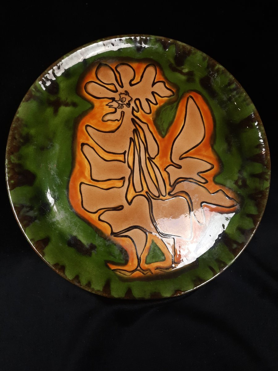 Jean Lurçat - Plat en céramique de Sant Vicens -  Coq  -photo-3