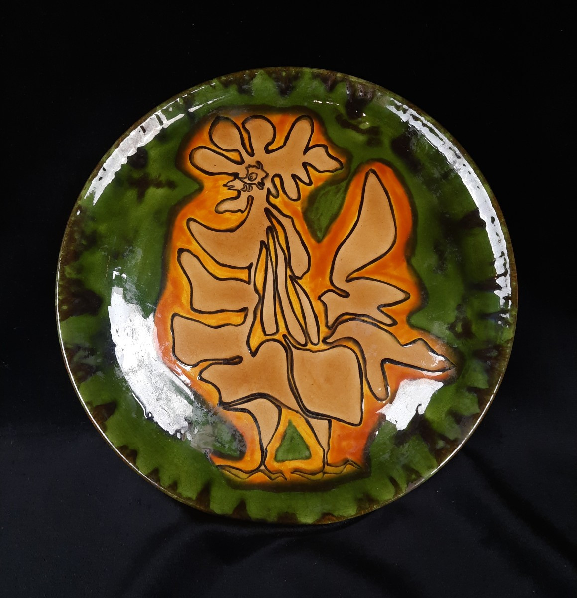 Jean Lurçat - Plat en céramique de Sant Vicens -  Coq  