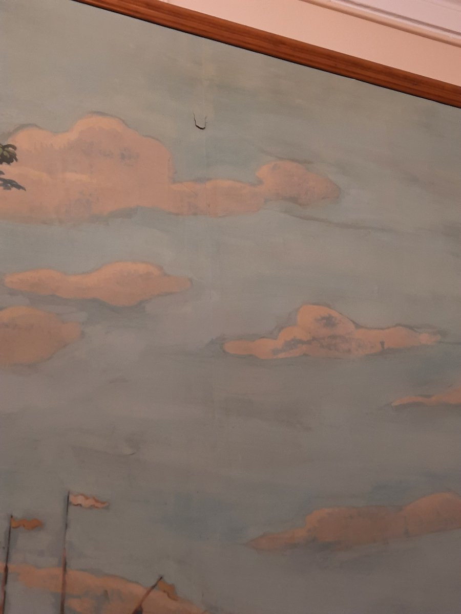 Painting On Canvas Mounted On Board - Lively Port Scene - In The Style Of Zuber (19th Century)-photo-3