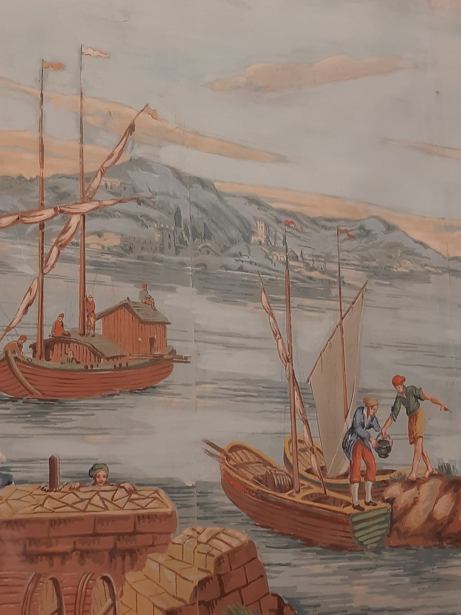 Painting On Canvas Mounted On Board - Lively Port Scene - In The Style Of Zuber (19th Century)-photo-5