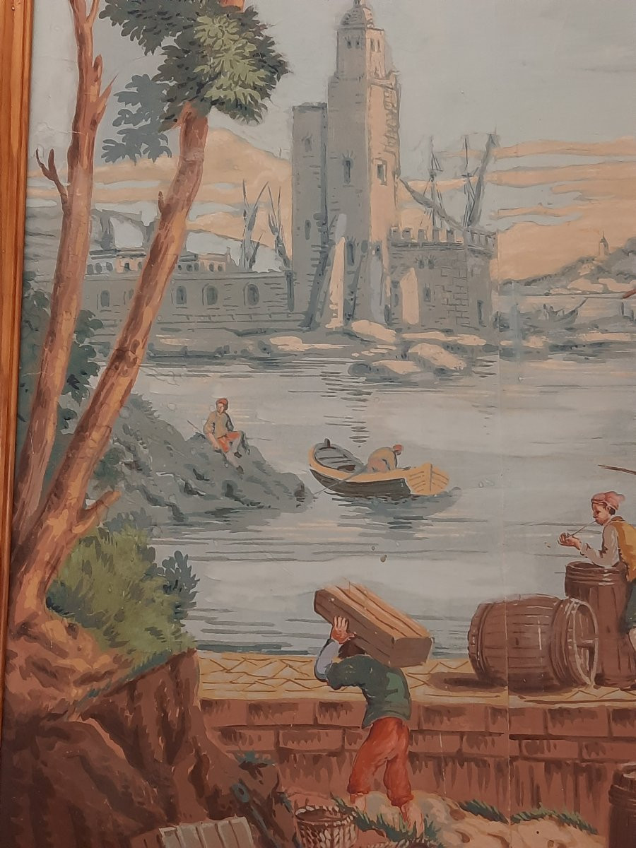 Painting On Canvas Mounted On Board - Lively Port Scene - In The Style Of Zuber (19th Century)-photo-6