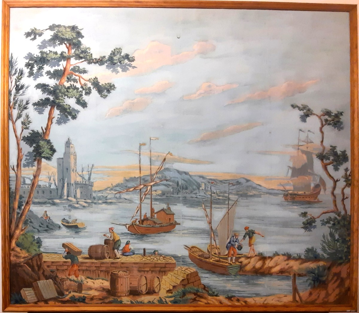 Painting On Canvas Mounted On Board - Lively Port Scene - In The Style Of Zuber (19th Century)