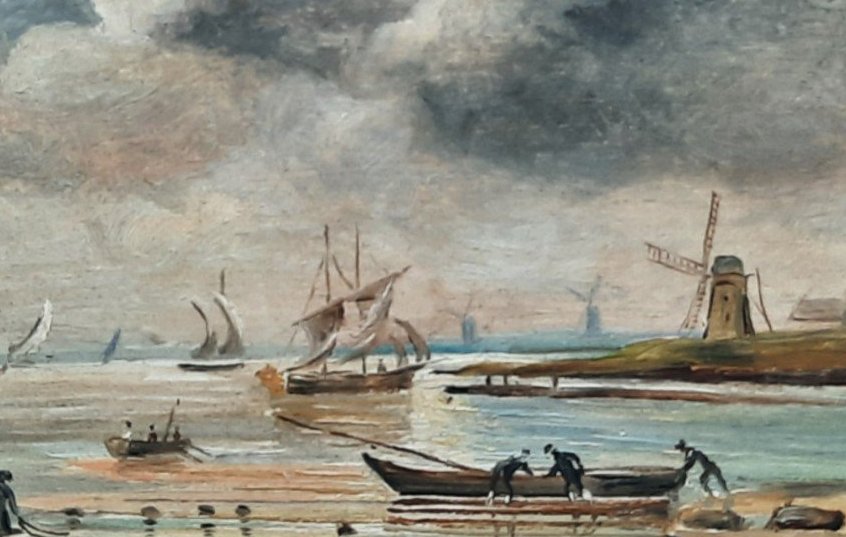 Huile sur bois - Paysage hollandais - XIXe siècle-photo-3