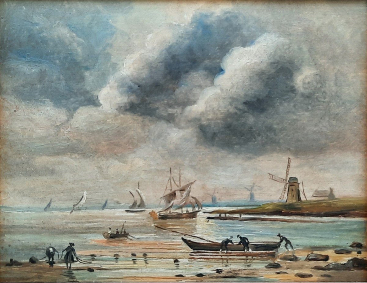 Huile sur bois - Paysage hollandais - XIXe siècle