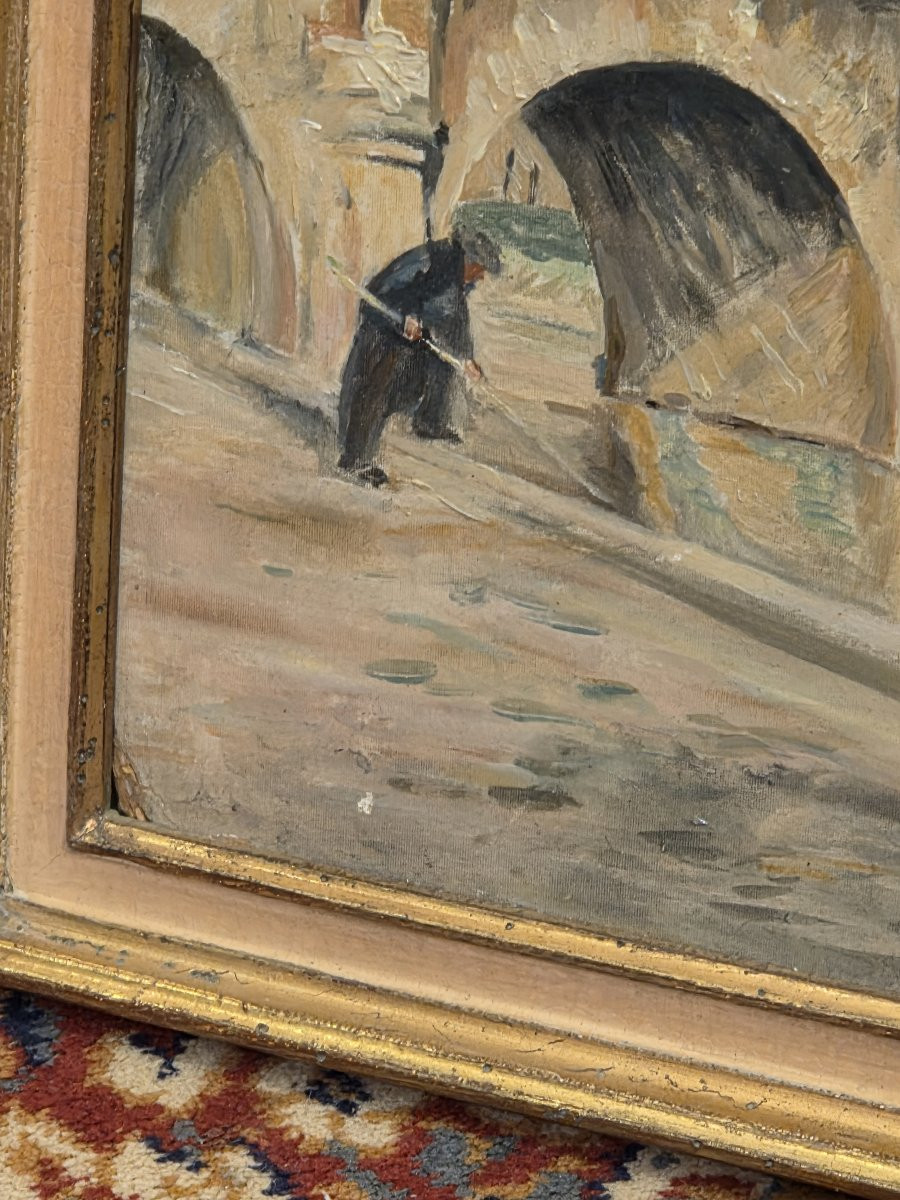 Pierre Villain (1880 – 1950) - Oil On Panel - View Of The Pont-neuf, Paris -photo-3