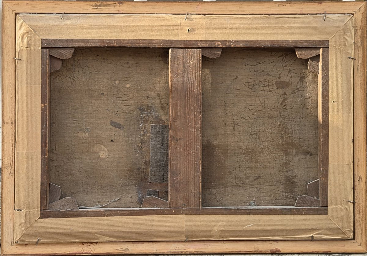 Huile sur toile – Paysage animé avec moulin et rivière – XIXe  -photo-1