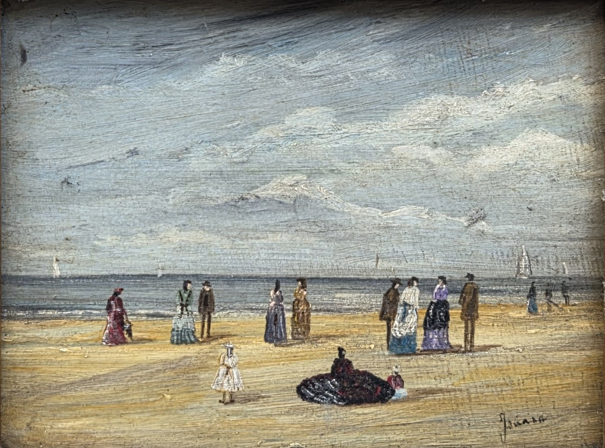 Jean-pierre Jouan (1943-) - Oil On Wood - Lively Beach At Deauville