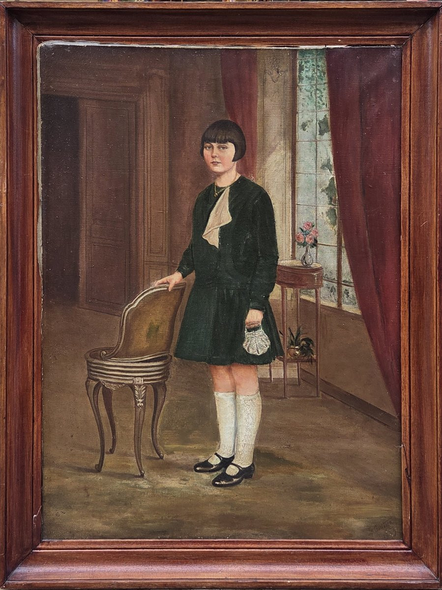 Huile sur toile - Portrait d'une jeune femme - L Gautier (XXe siècle)-photo-2