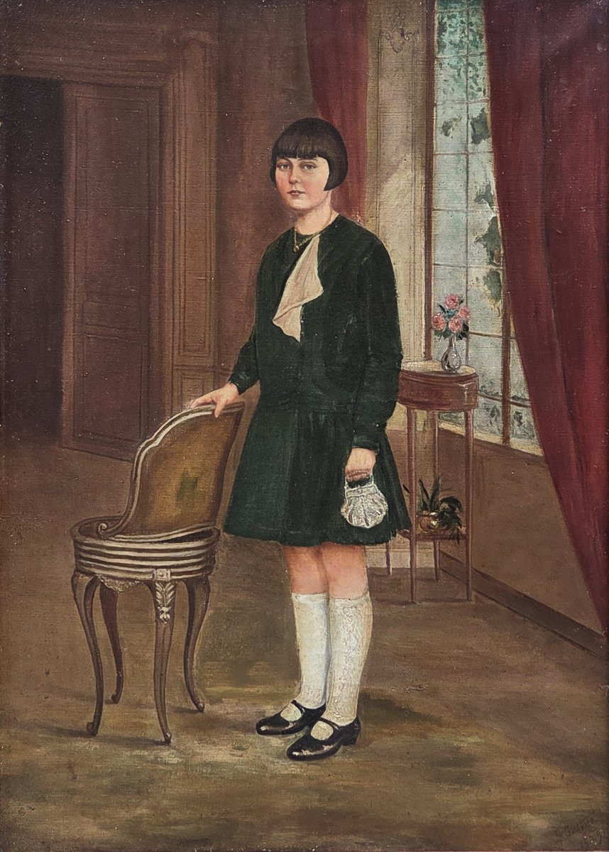 Huile sur toile - Portrait d'une jeune femme - L Gautier (XXe siècle)-photo-3