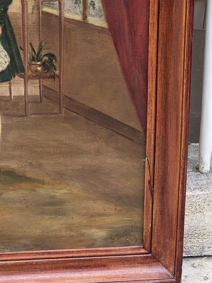 Huile sur toile - Portrait d'une jeune femme - L Gautier (XXe siècle)-photo-4