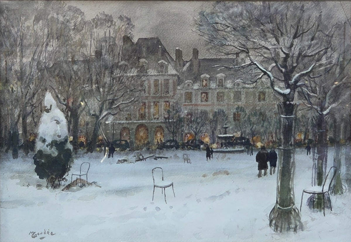 Marcel Gendre (1909-1997) - aquarelle - La place des Vosges Paris