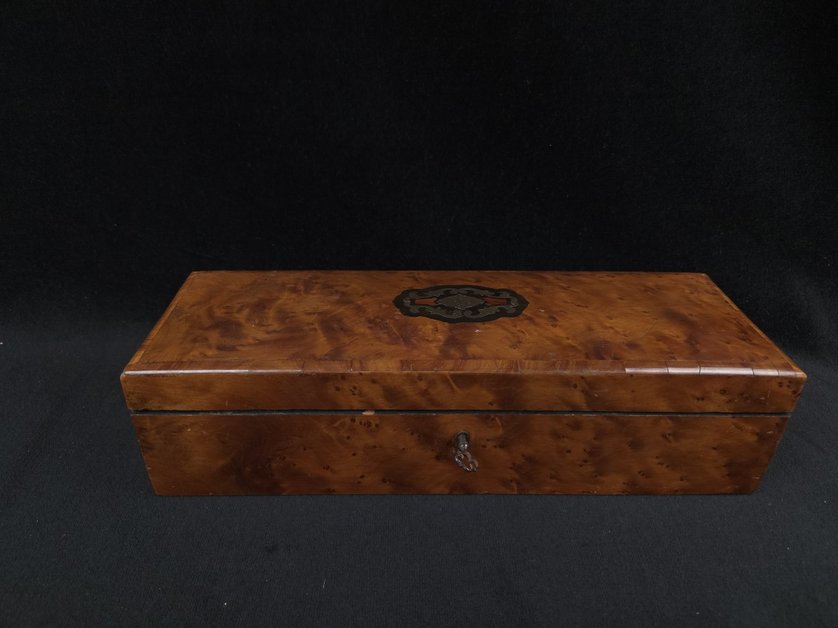 Glove Box In Burr Wood Veneer (19th Century)-photo-2