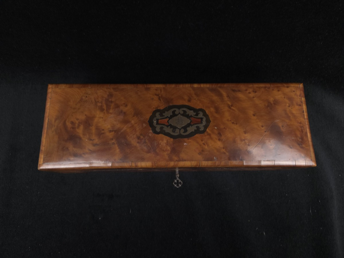 Glove Box In Burr Wood Veneer (19th Century)-photo-4