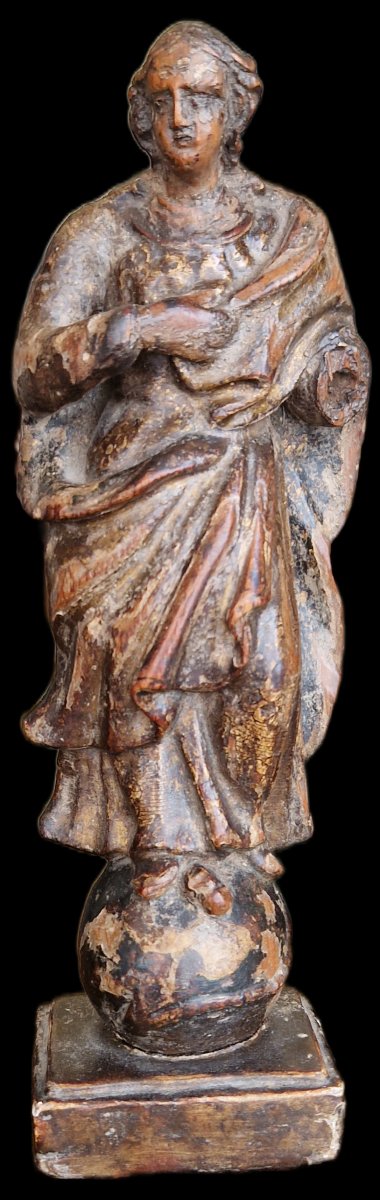 Wooden Sculpture - Virgin In Glory On A Globe-photo-3