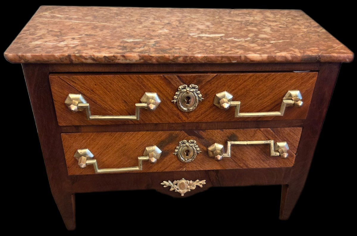 Small Miniature Chest Of Drawers In Wood And Marble (20th Century)-photo-2