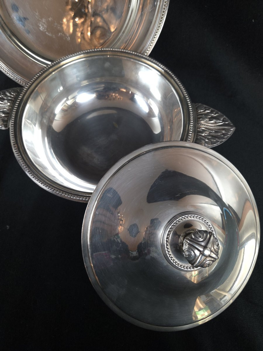 Christofle - Légumier et son plat de présensation en métal argenté (XXe siècle)-photo-3