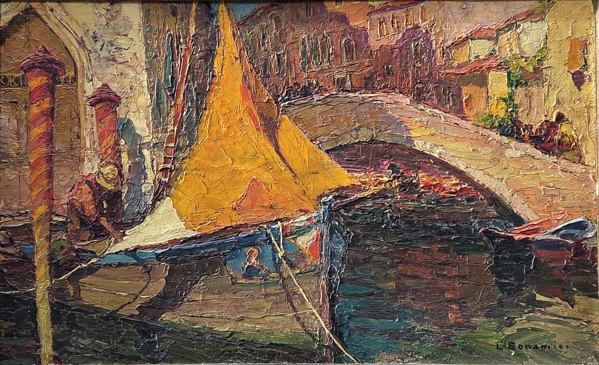 Louis Bonamici (1878-1966) - Huile sur panneau - Vue de Venise 