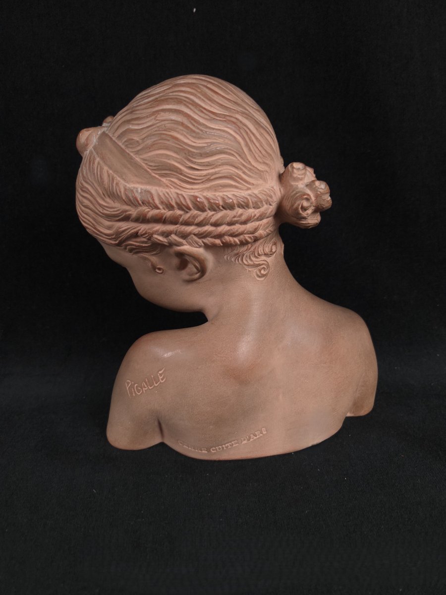 Buste en terre cuite - La Florentine - d'après Pigalle (XXe siècle)-photo-3