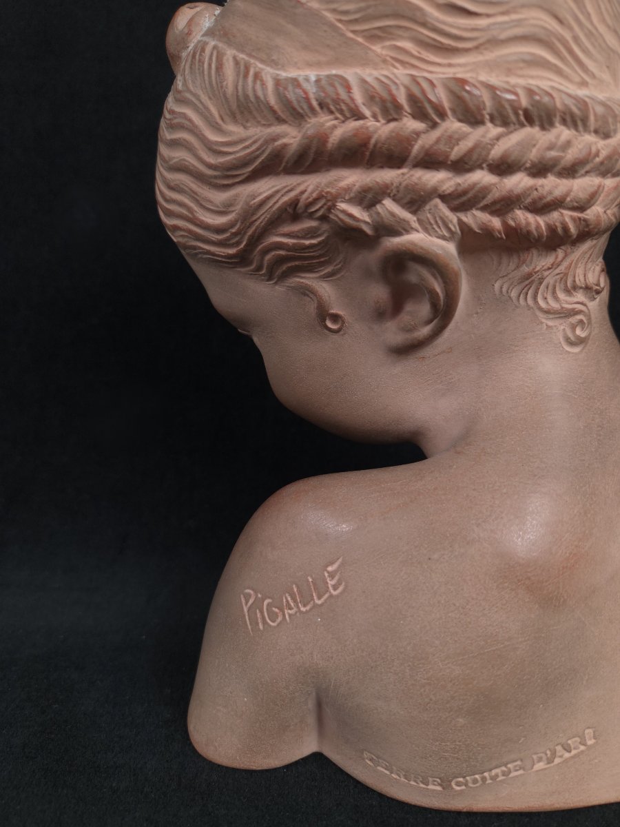Buste en terre cuite - La Florentine - d'après Pigalle (XXe siècle)-photo-4