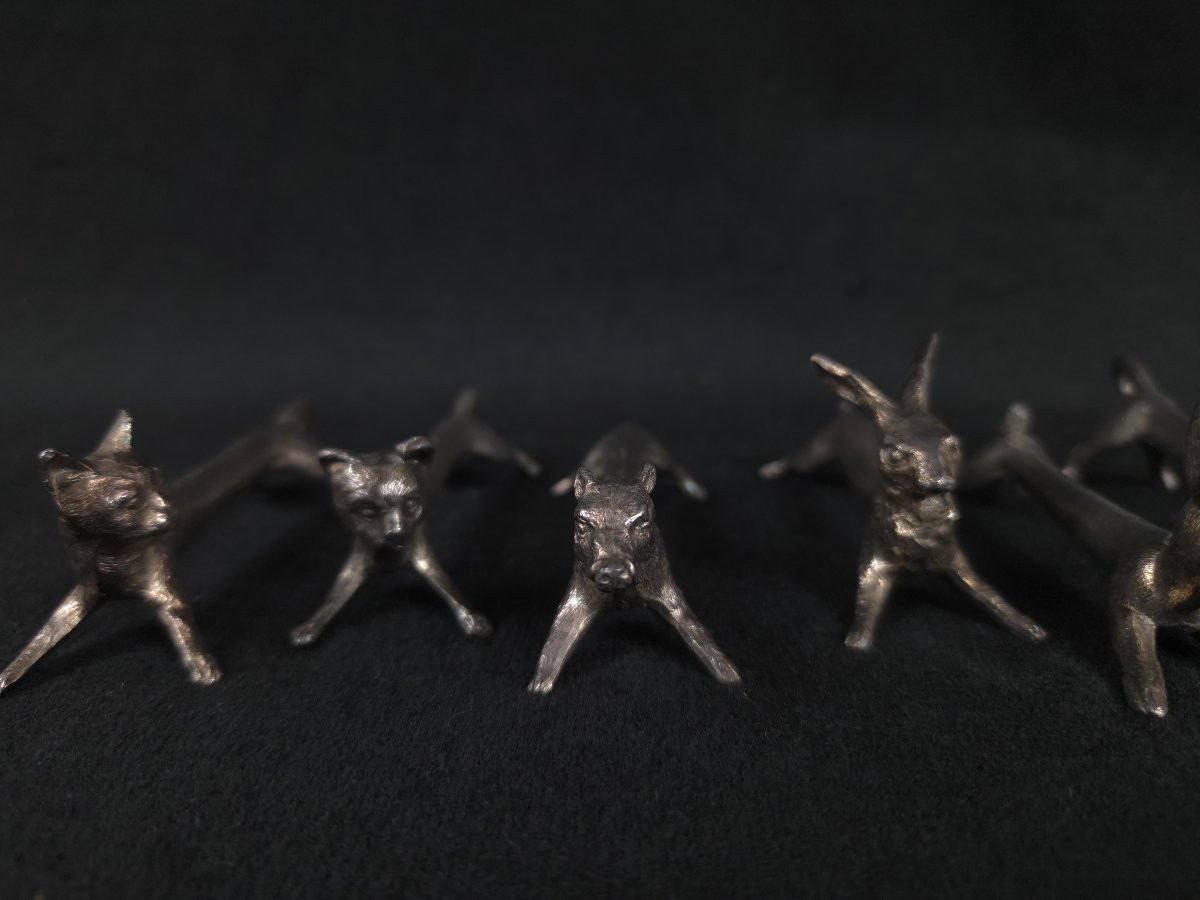 Série de 12 portes couteaux animaliers en métal argenté -photo-2