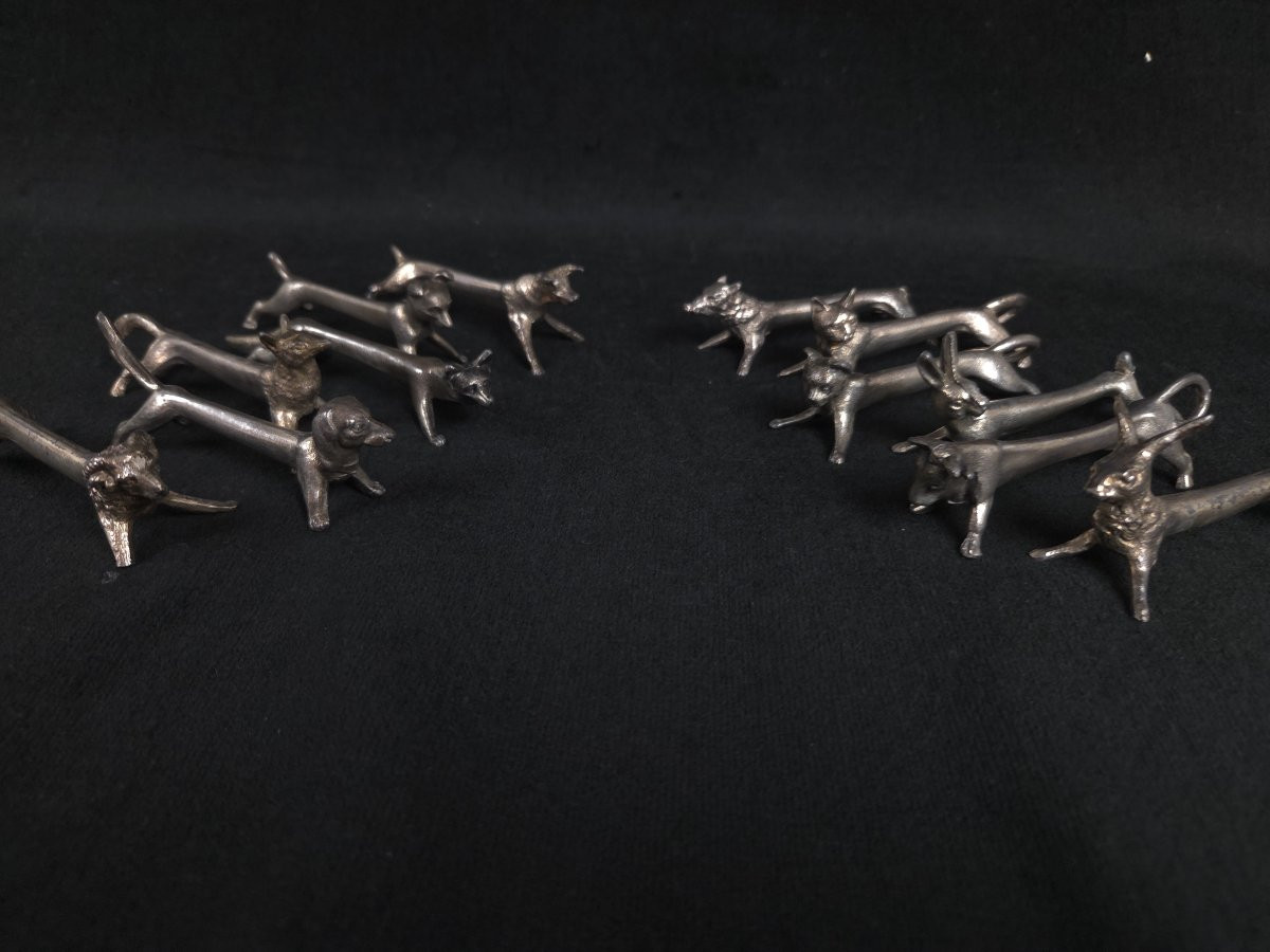 Série de 12 portes couteaux animaliers en métal argenté -photo-2