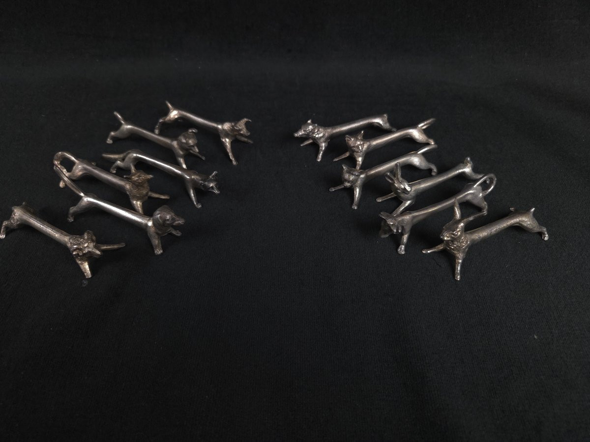 Série de 12 portes couteaux animaliers en métal argenté -photo-3