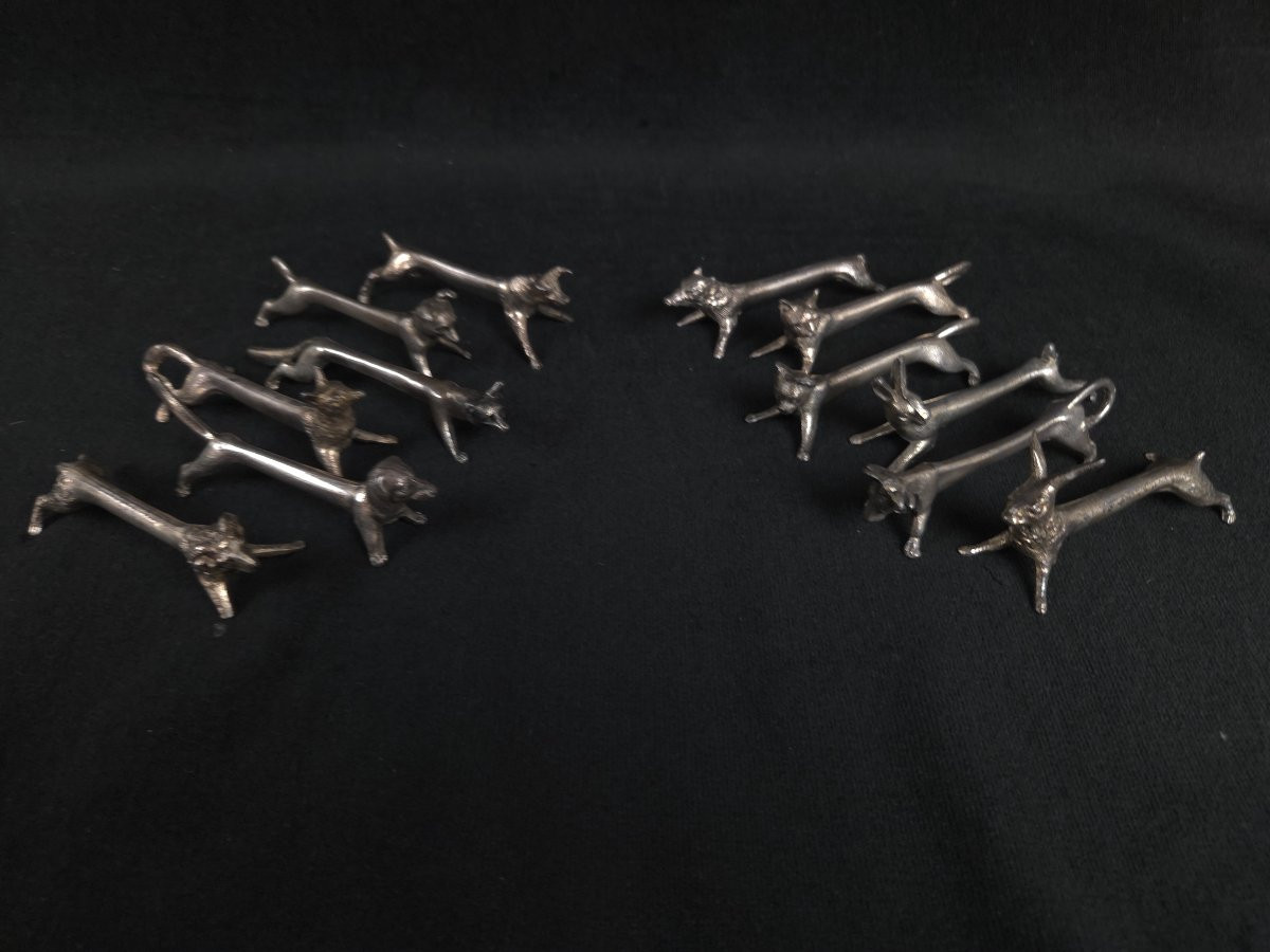 Série de 12 portes couteaux animaliers en métal argenté -photo-4