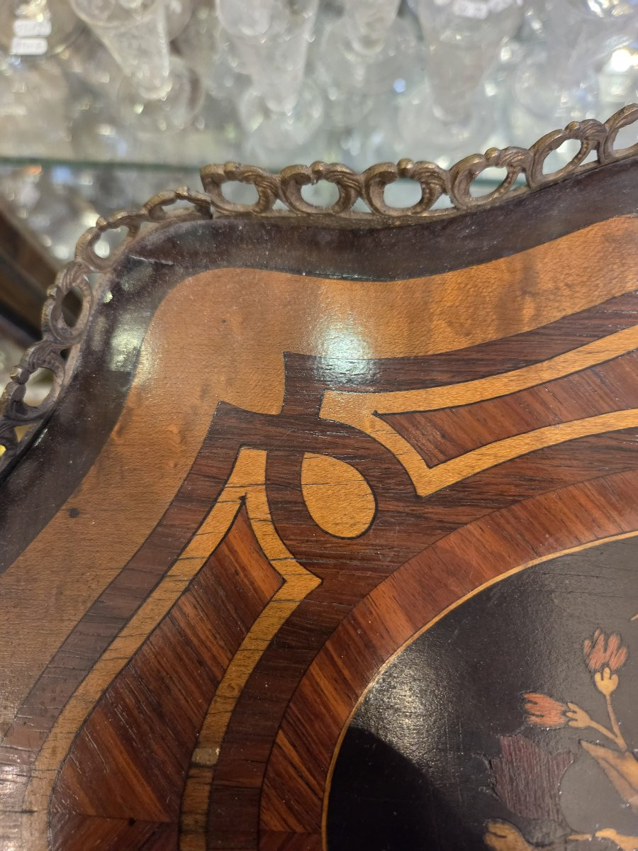 Petit guéridon Napoléon III marqueté à décor floral (XIXe siècle)-photo-1