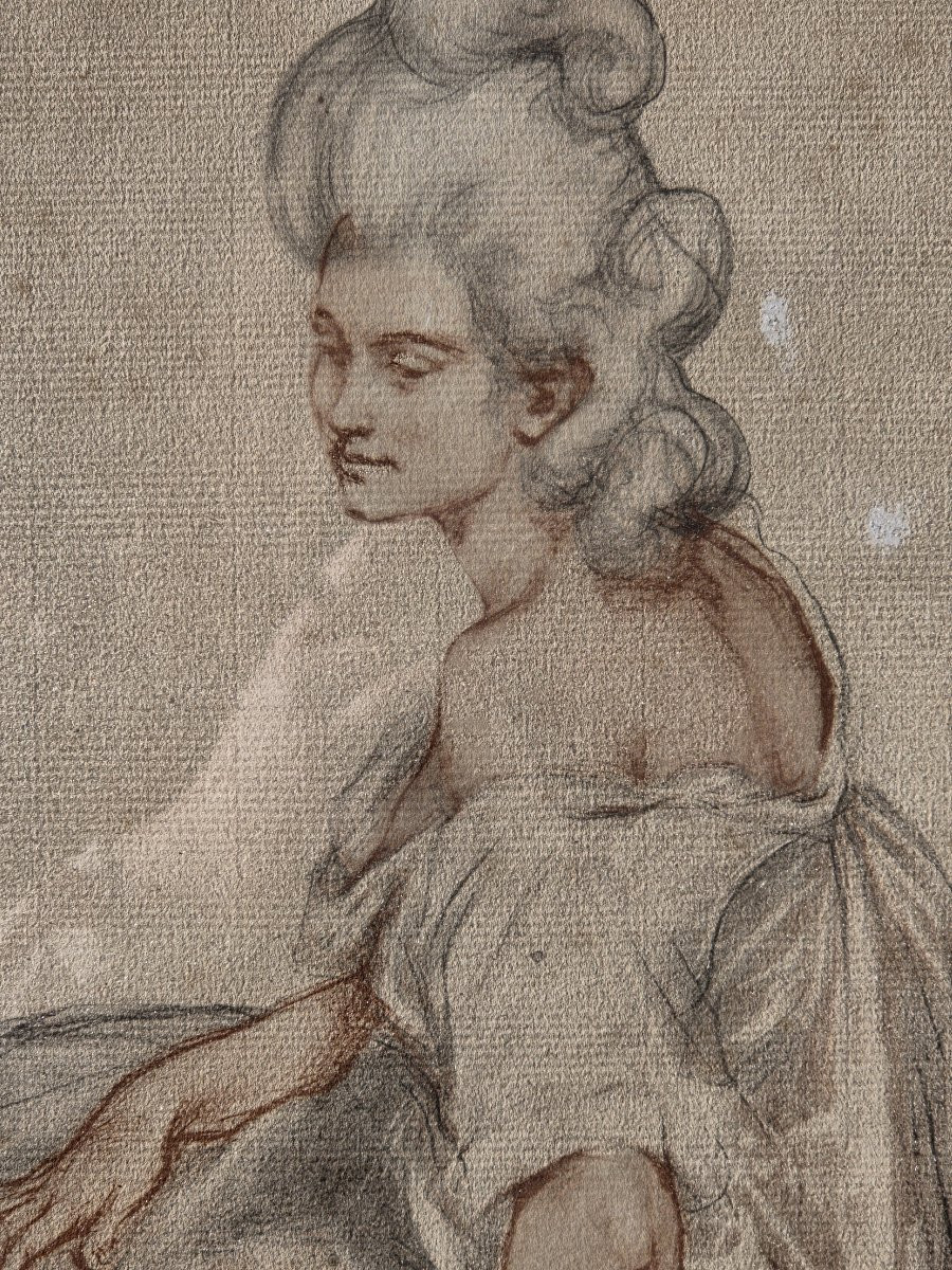 Dessin sur papier - Portrait de jeune femme - École française (XIXe)-photo-4