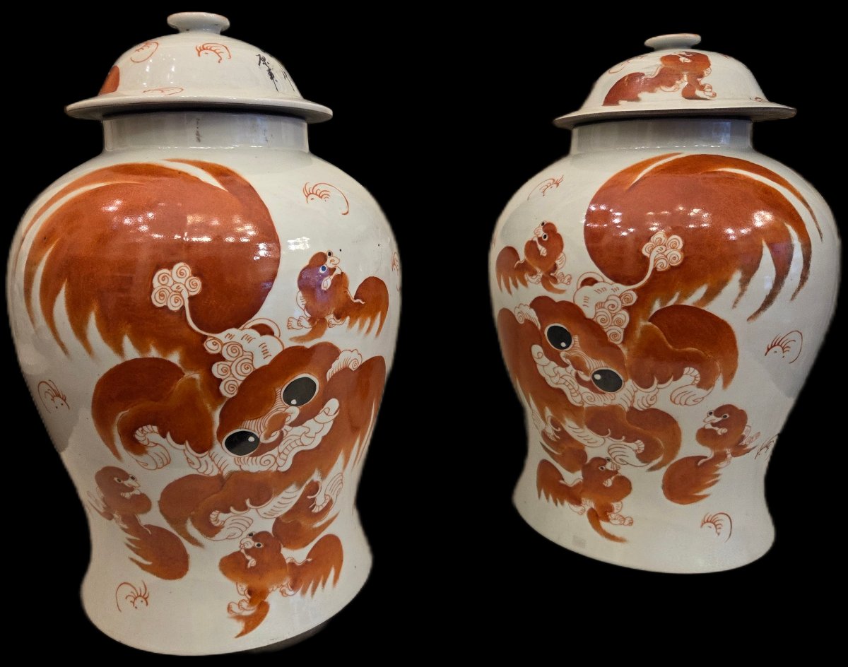 Pair Of Covered Porcelain Vases - China (20th Century)-photo-2