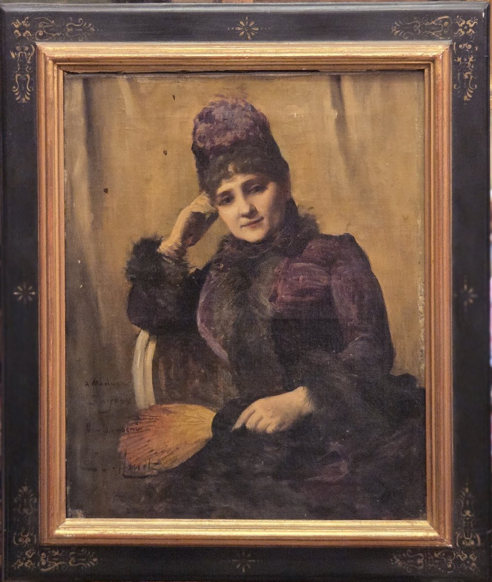 Louis Minet (1841-1923) - Huile sur toile - Portrait d'une femme-photo-2